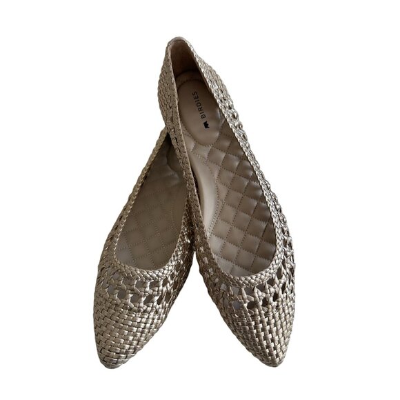 BIRDIES The Goldfinch Gold Leather Woven Flats Size US 7 - Picture 4 of 8